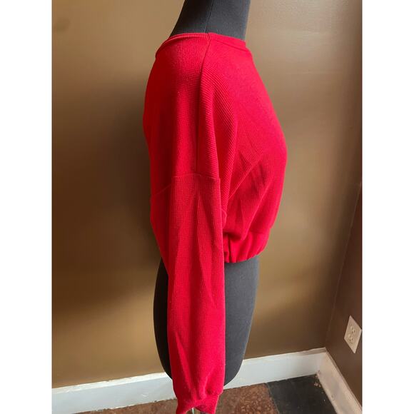 Women's Small Cropped Casual Dress Top Long Sleeve GUC Red - Picture 5 of 5